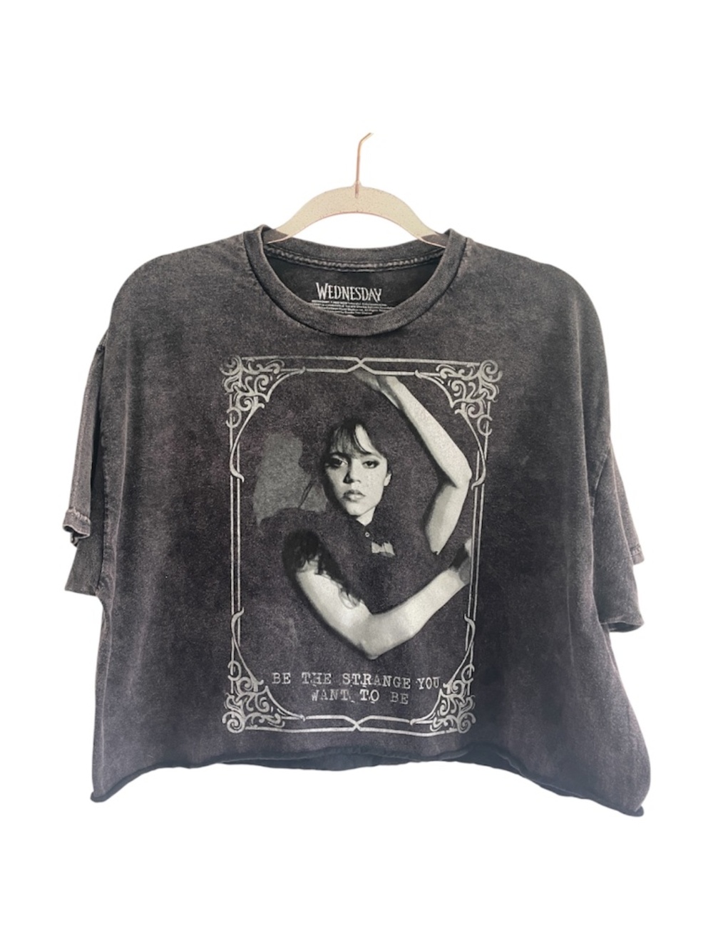 Wednesday Addams Graphic Crop Top T-Shirt "Be The Strange You Want To Be"